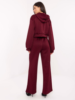 Bordowy damski komplet z szerokimi spodniami