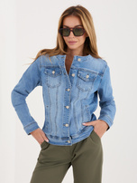 Niebieska jeansowa kurtka z okrągłym dekoltem