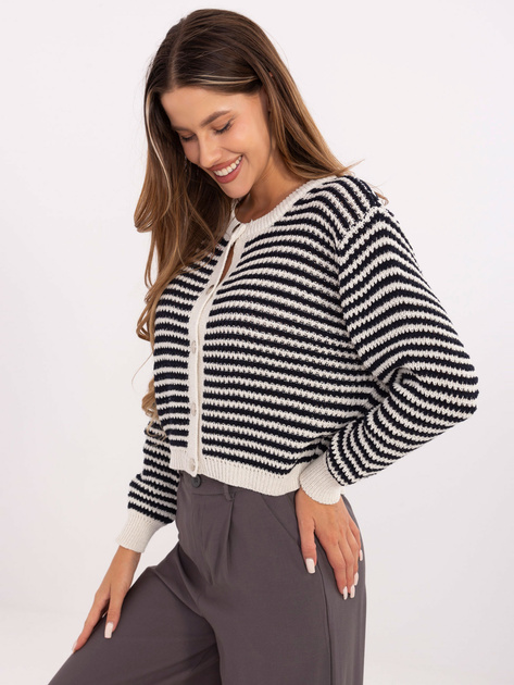 Ecru-granatowy sweter ze srebrnymi guzikami RUE PARIS