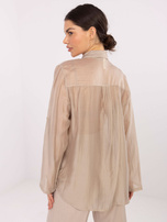 Beige durchsichtige Bluse mit Schleife.
