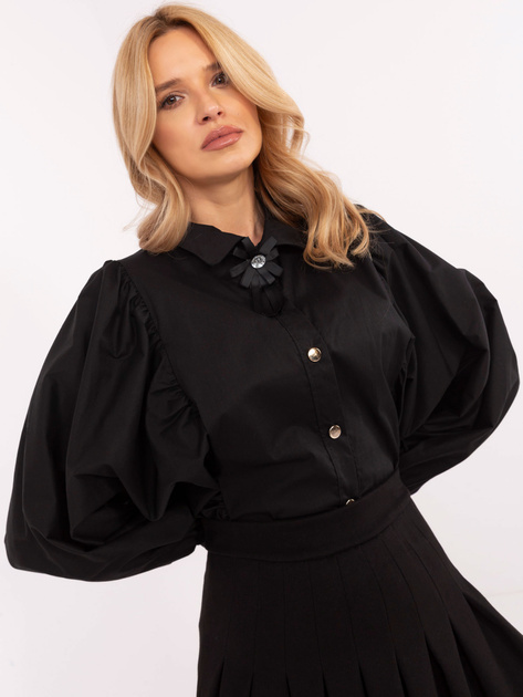 Hurt Czarna elegancka koszula damska z odpinaną broszką
