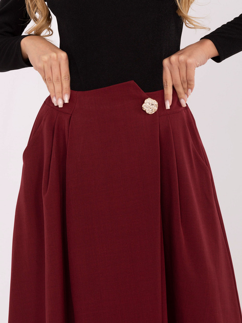 Bordowa rozkloszowana spódnica z kieszeniami RUE PARIS