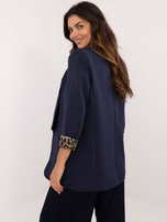 Hurt Granatowa otwarta marynarka z podszewką w zwierzęcy print