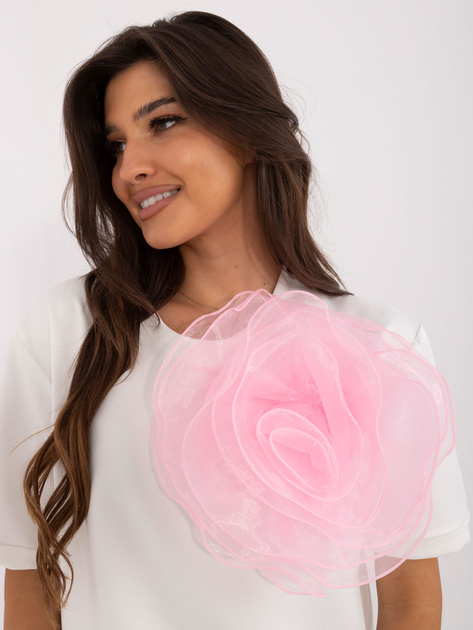 Hurtownia Ecru damska bluzka wizytowa z kwiatem