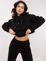 Hurt Czarny damski komplet dresowy z krótką bluzą