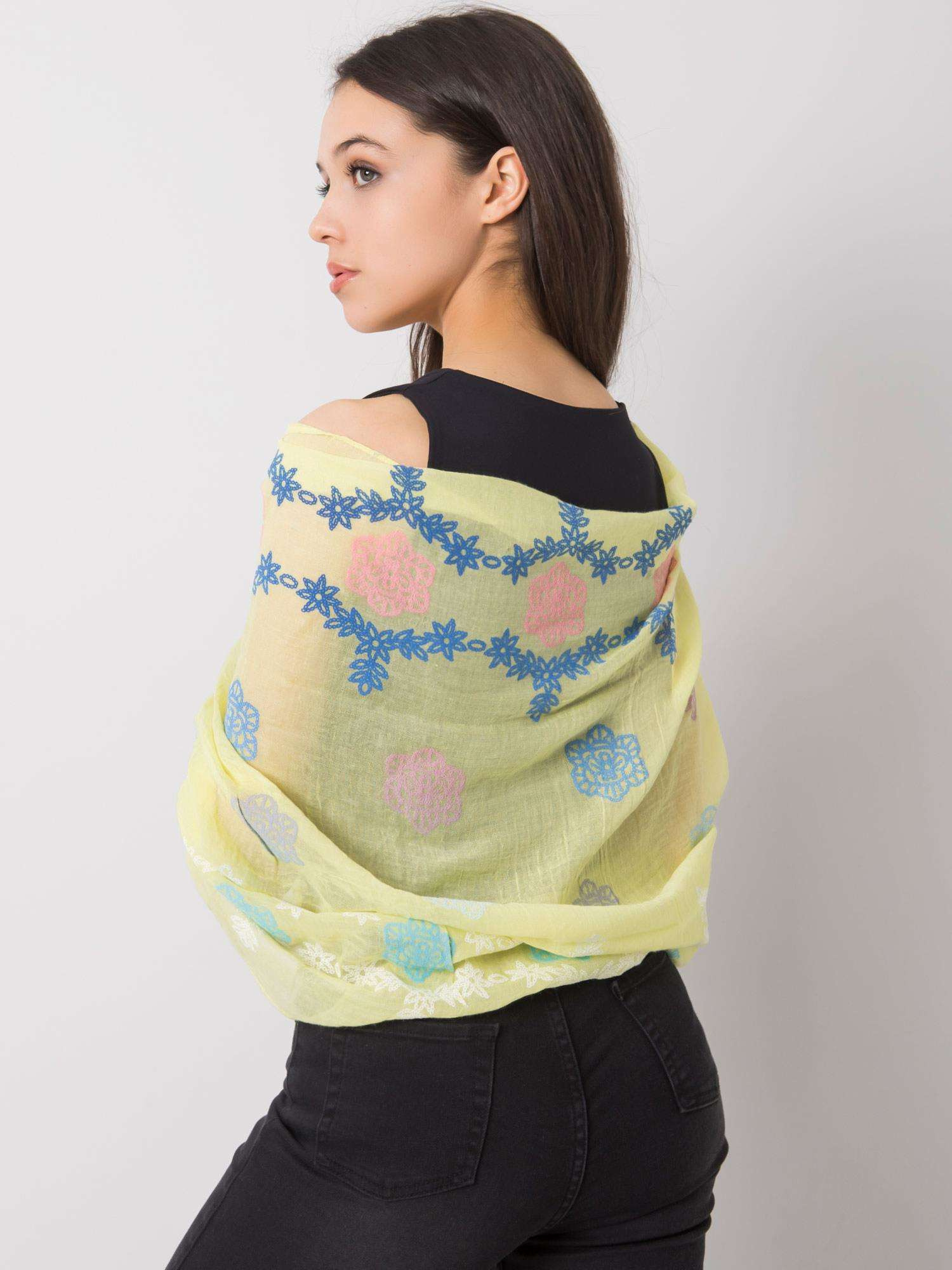 Yellow scarf with colorful print