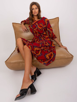 Hurtownia Bordowa rozkloszowana sukienka z printem