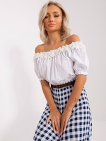 Hurt Ecru-granatowa sukienka hiszpanka w kratę