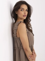 Ciemnobeżowa rozkloszowana sukienka z muślinu