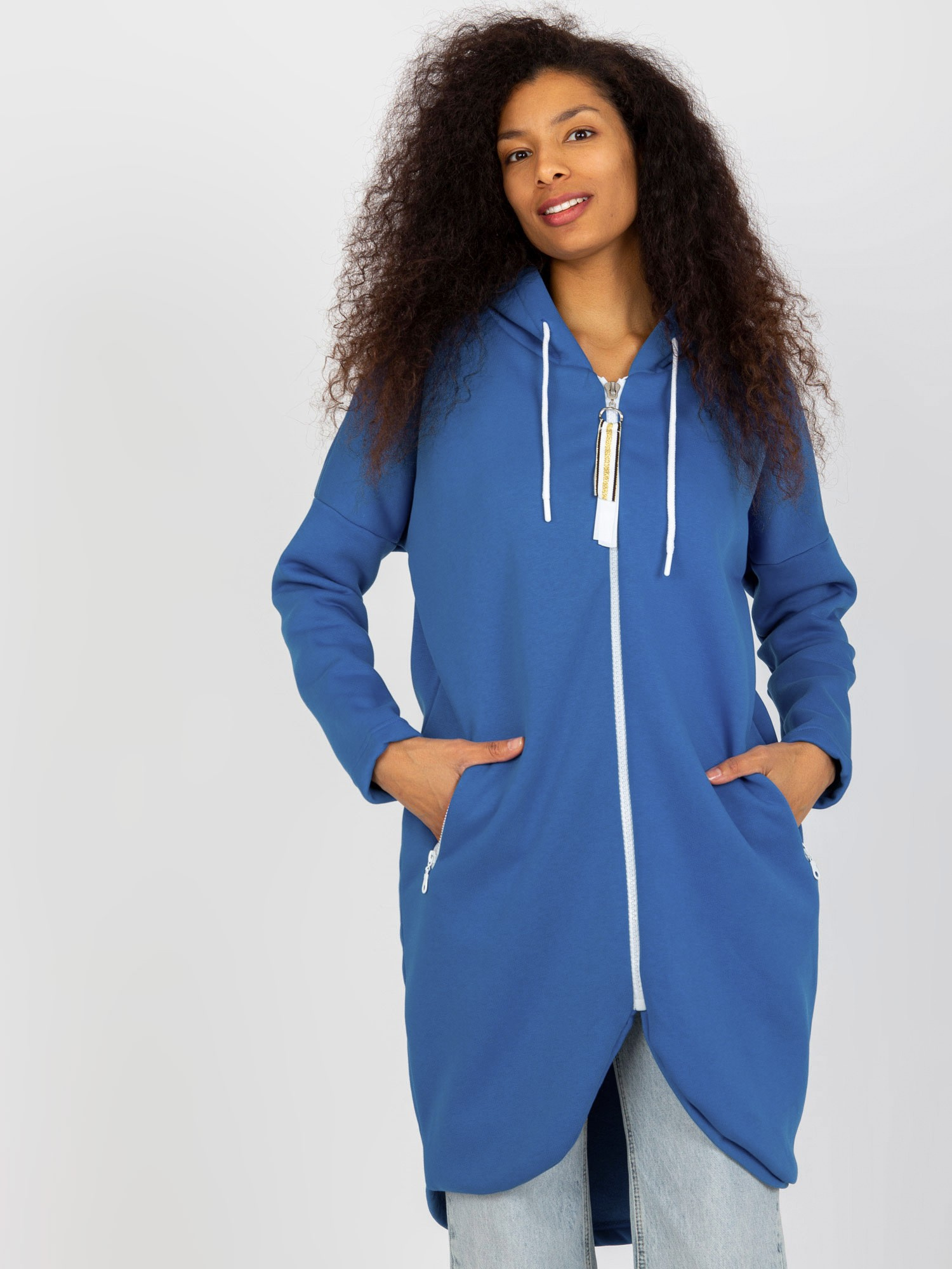Ciemnoniebieska długa bluza basic z kieszeniami Stunning