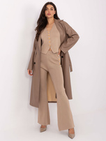 Ciemnobeżowy dzianinowy komplet ze spodniami dzwonami