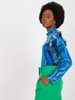 Niebieska welurowa bluzka z falbankami Lina 