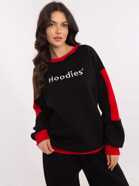 Hurt Czarna dresowa bluza bez kaptura z haftem