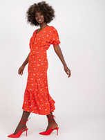 Czerwona midi sukienka damska z printami RUE PARIS 