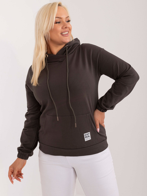 Hurtownia Ciemna khaki gładka bluza plus size z kapturem