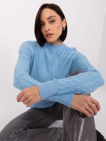 Hurt Jasnoniebieski klasyczny sweter z warkoczami