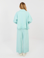 Miętowe jeansowe spodnie wide leg RUE PARIS 