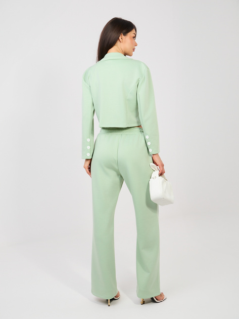 Pistacjowy dwurzędowy komplet z prostymi spodniami RUE PARIS