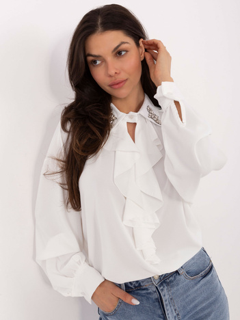 Biała wizytowa bluzka z żabotem