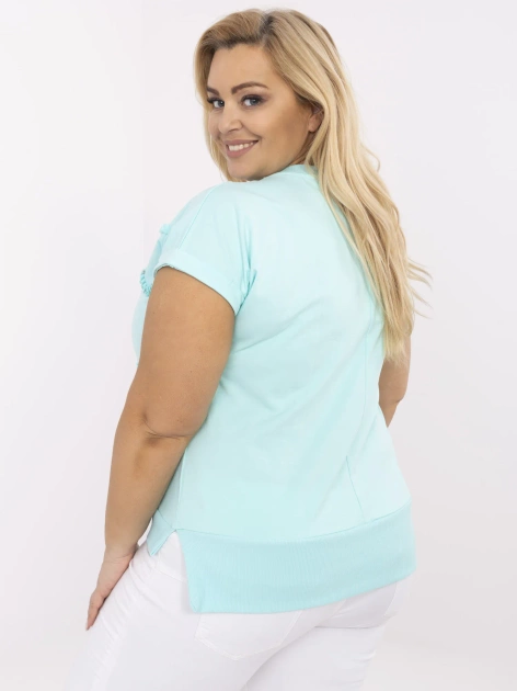 Miętowa bawełniana bluzka plus size w serca