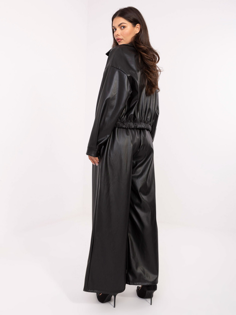 Czarne skórzane spodnie z zakładkami RUE PARIS