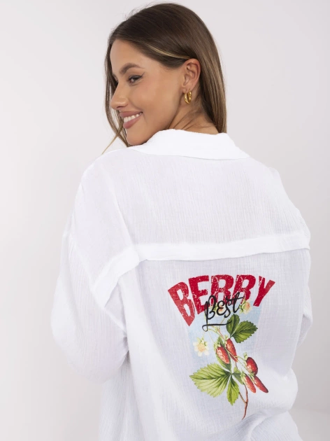 Biała muślinowa koszula z nadrukiem na plecach