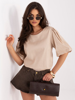 Beżowa damska bluzka oversize z bawełny 