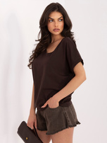 Ciemnobrązowa bluzka oversize z krótkim rękawem RUE PARIS 