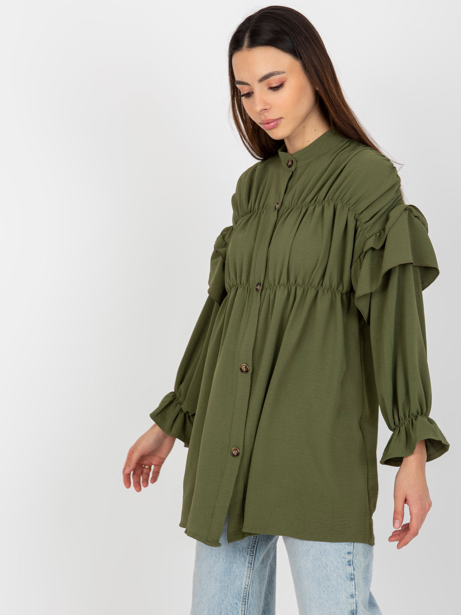 Khaki boho koszula z marzeniem i falbanami OCH BELLA