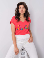 Koralowy t-shirt z nadrukiem Hollis