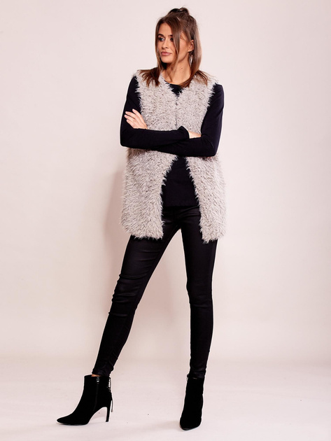 Szara futrzana kamizelka damska