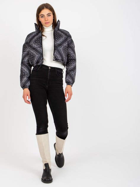 Hurt Czarna krótka puchowa kurtka pikowana bez kaptura