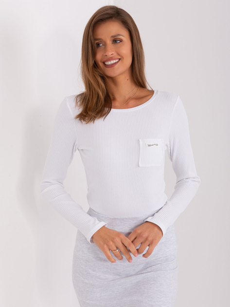 Hurt Biała dopasowana bluzka longsleeve w prążek 