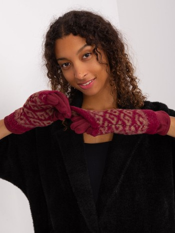 Großhandel bordeauxfarbene warme Handschuhe mit Mustern.