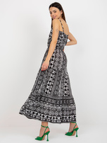 Hurt Czarna maxi sukienka we wzory z falbaną SUBLEVEL