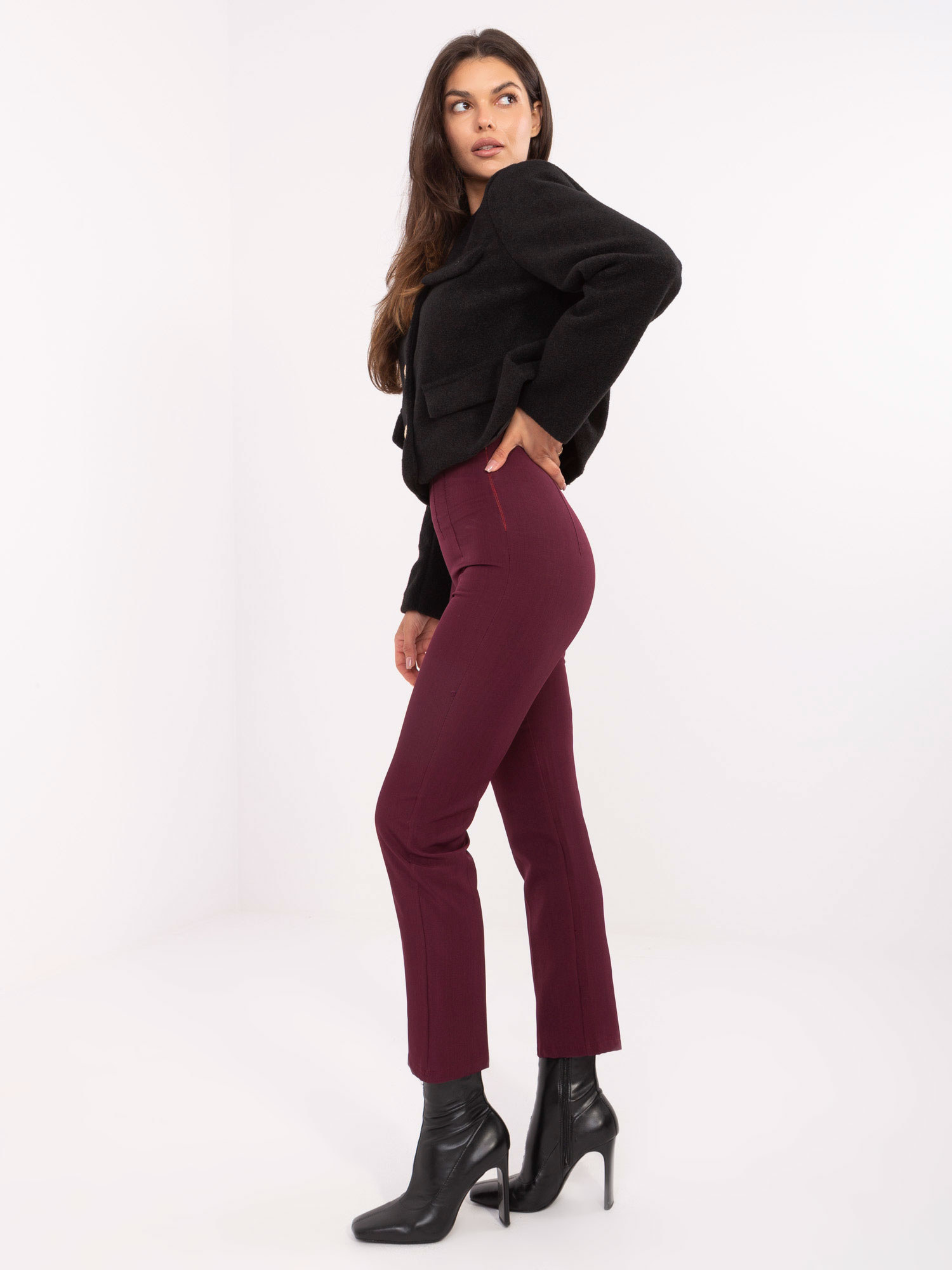 Bordowe garniturowe spodnie cigarette RUE PARIS 