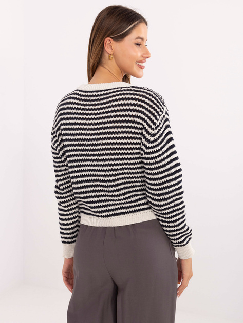 Ecru-granatowy sweter ze srebrnymi guzikami RUE PARIS