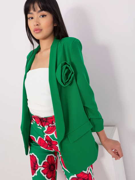 Hurtownia Zielona elegancka marynarka z kwiatem