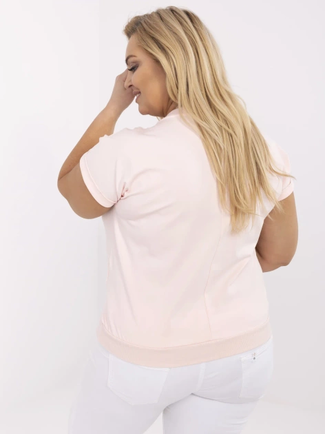 Jasnoróżowa bluzka plus size z krótkim rękawem