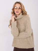 Beżowy sweter golf w jednolitym kolorze