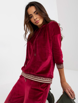 Hurt Bordowy dwuczęściowy komplet welurowy ze spodniami 