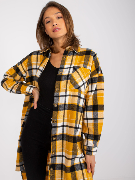 Żółto-czarna długa koszula z bawełny Jolanta