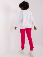 Hurt Ecru-fuksjowy damski komplet dresowy z misiem