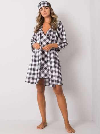 White and black three-piece chequered night set