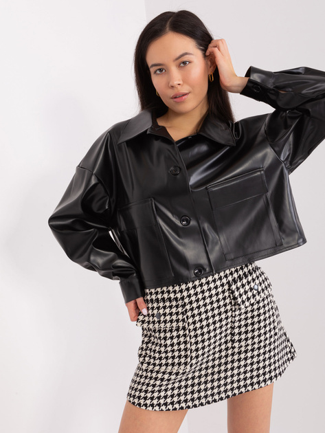 Hurt Czarna krótka kurtka z ekoskóry z kołnierzem