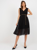 Hurtownia Czarna midi sukienka plisowana bez rękawów 