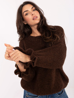 Ciemnobrązowy damski sweter oversize z wełną