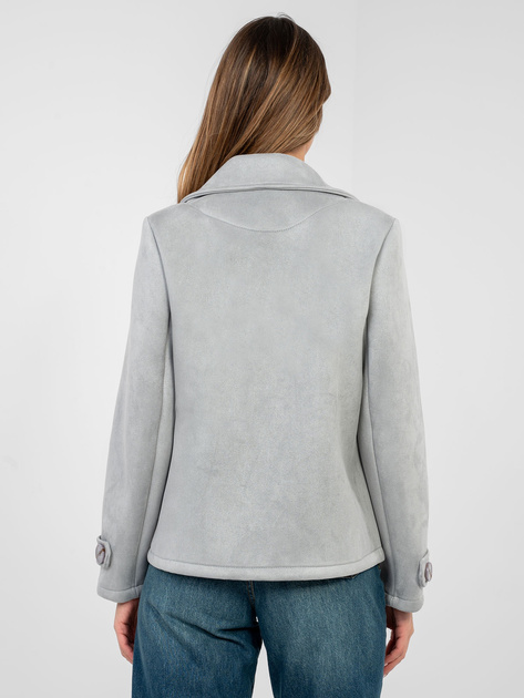 Jasnoszary krótki płaszcz z dwurzędowym zapięciem