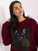 Bordowa damska bluza oversize z ociepleniem