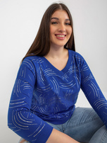 Wholesale dark blue women's plus size blouse with print.